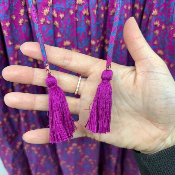 $198 Roller Rabbit Boho Purple Long Sleeve Augusta Garnet Midi Dress Medium - Picture 9 of 11